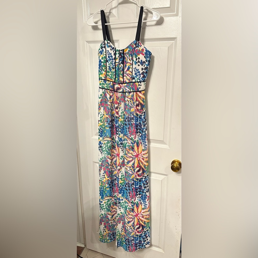 Adelyn Rae Size XS  Floral Maxi Dress Split Front Smock Fitted Bodice Lined